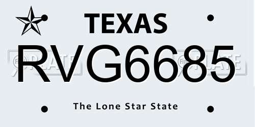 RVG6685 Texas License Plate