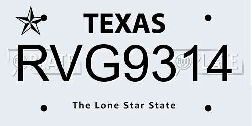 RVG9314 Texas License Plate