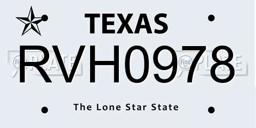 RVH0978 Texas License Plate