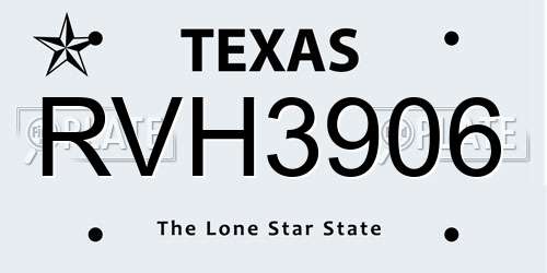 RVH3906 Texas License Plate