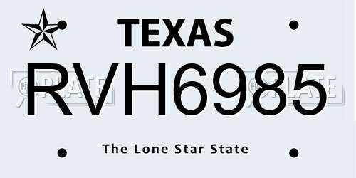 RVH6985 Texas License Plate