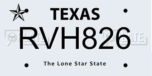 RVH826 Texas License Plate