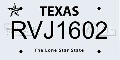 RVJ1602 Texas License Plate