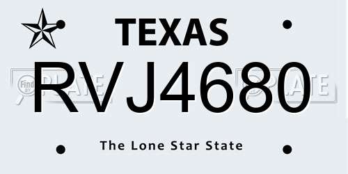 RVJ4680 Texas License Plate