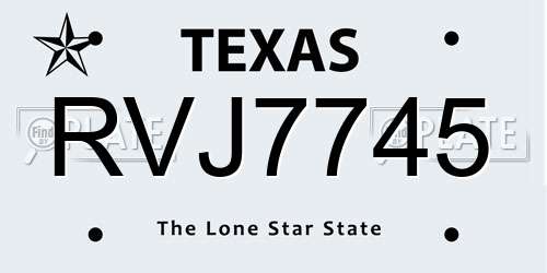 RVJ7745 Texas License Plate