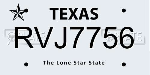 RVJ7756 Texas License Plate