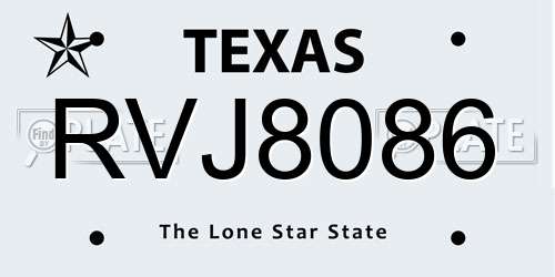 RVJ8086 Texas License Plate