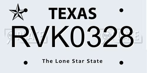 RVK0328 Texas License Plate
