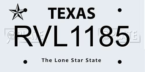 RVL1185 Texas License Plate