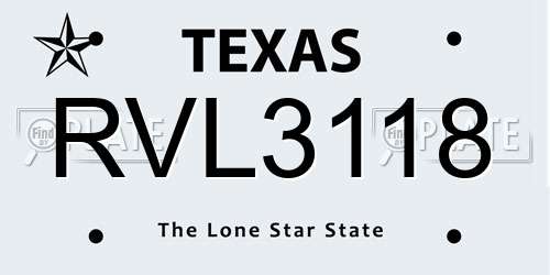 RVL3118 Texas License Plate