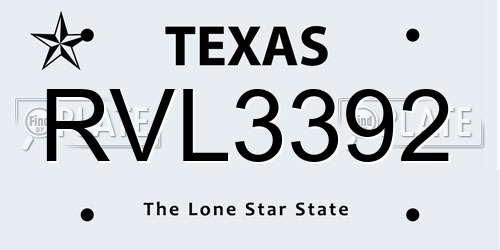 RVL3392 Texas License Plate