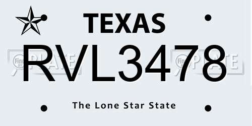 RVL3478 Texas License Plate