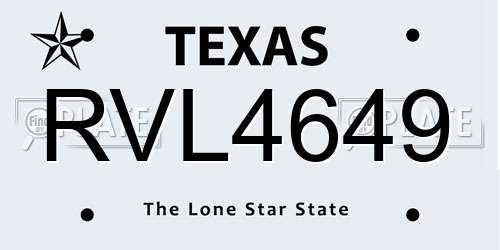 RVL4649 Texas License Plate