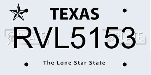 RVL5153 Texas License Plate