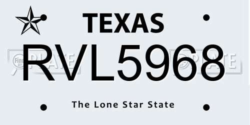 RVL5968 Texas License Plate