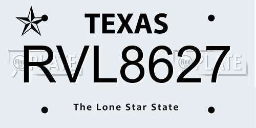 RVL8627 Texas License Plate