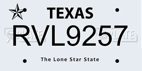 RVL9257 Texas License Plate