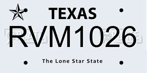 RVM1026 Texas License Plate