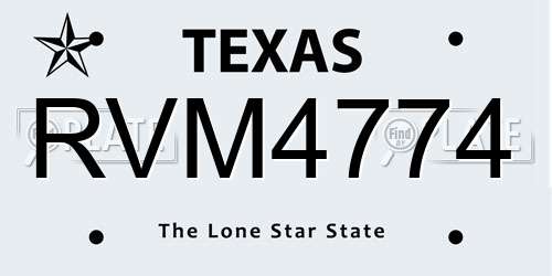 RVM4774 Texas License Plate
