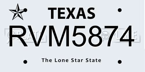 RVM5874 Texas License Plate