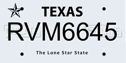RVM6645 Texas License Plate