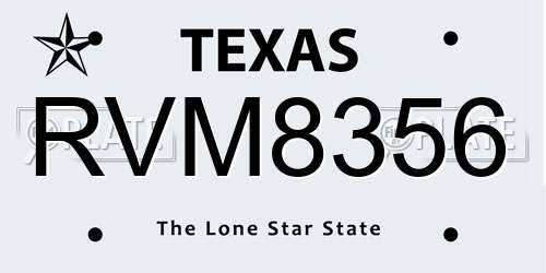 RVM8356 Texas License Plate