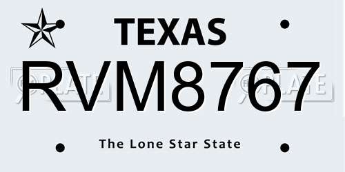 RVM8767 Texas License Plate