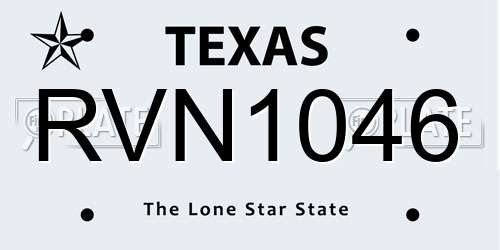 RVN1046 Texas License Plate