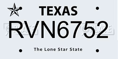 RVN6752 Texas License Plate