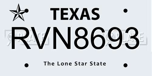 RVN8693 Texas License Plate
