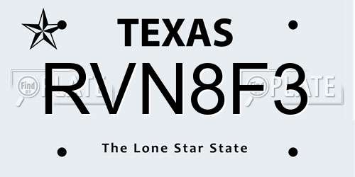 RVN8F3 Texas License Plate