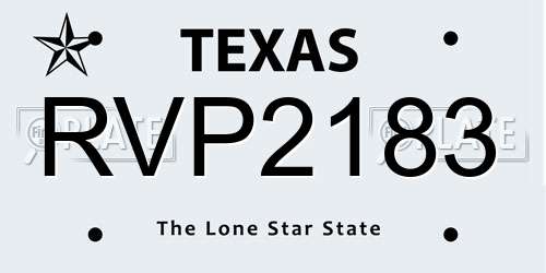 RVP2183 Texas License Plate