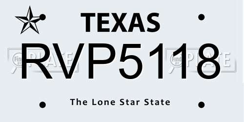 RVP5118 Texas License Plate