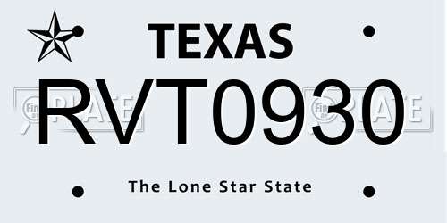 RVT0930 Texas License Plate