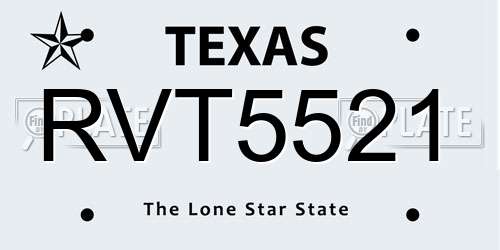 RVT5521 Texas License Plate