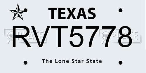 RVT5778 Texas License Plate