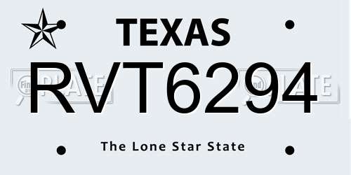 RVT6294 Texas License Plate