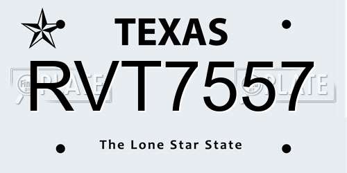 RVT7557 Texas License Plate