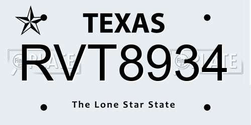 RVT8934 Texas License Plate