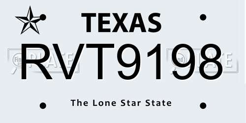 RVT9198 Texas License Plate