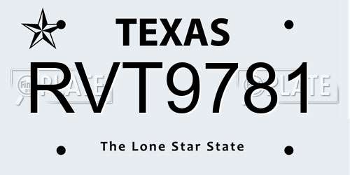 RVT9781 Texas License Plate
