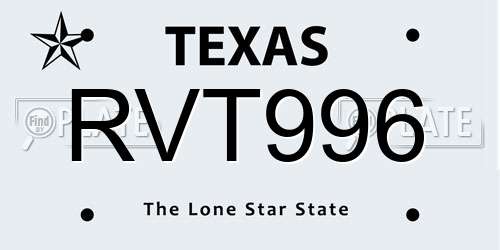 RVT996 Texas License Plate