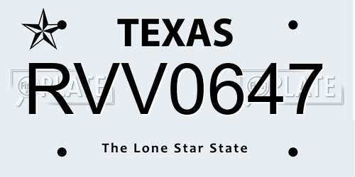 RVV0647 Texas License Plate