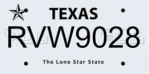 RVW9028 Texas License Plate