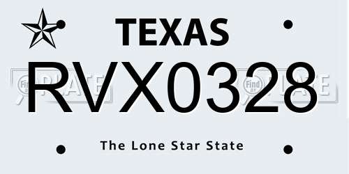 RVX0328 Texas License Plate