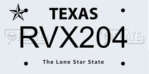 RVX204 Texas License Plate
