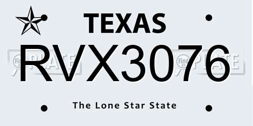 RVX3076 Texas License Plate
