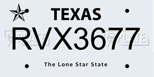 RVX3677 Texas License Plate