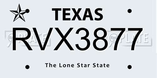 RVX3877 Texas License Plate