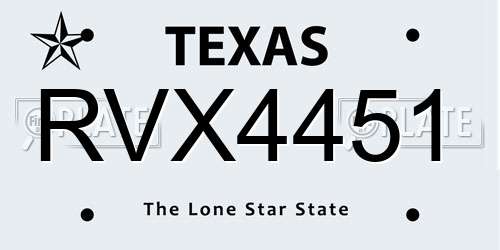 RVX4451 Texas License Plate